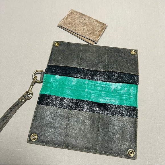 Maya Moon Handmade Recycled Leather Clutch Wallet Wristlet + Card Holder - Picture 12 of 15